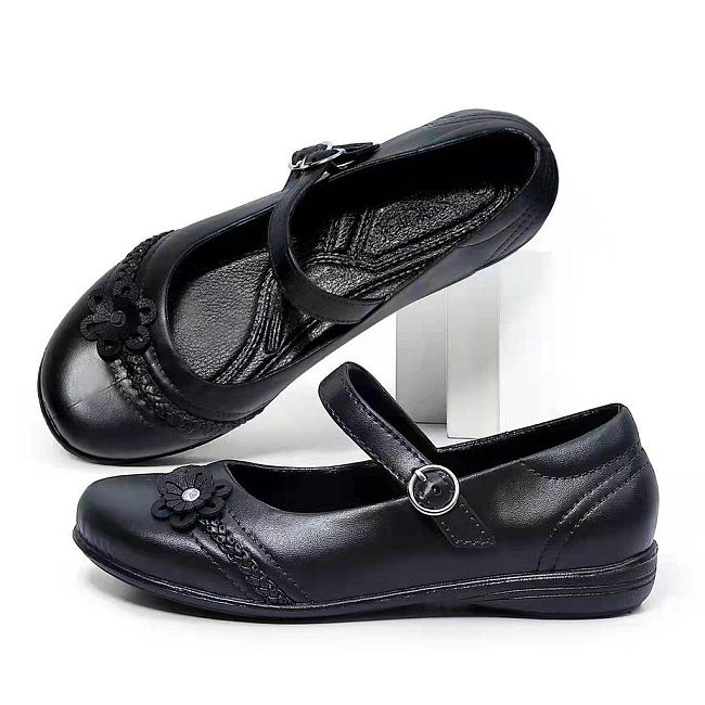 Thin Strap Shiny Black Rubber Shoes For Girl Kids Small & Medium - 1