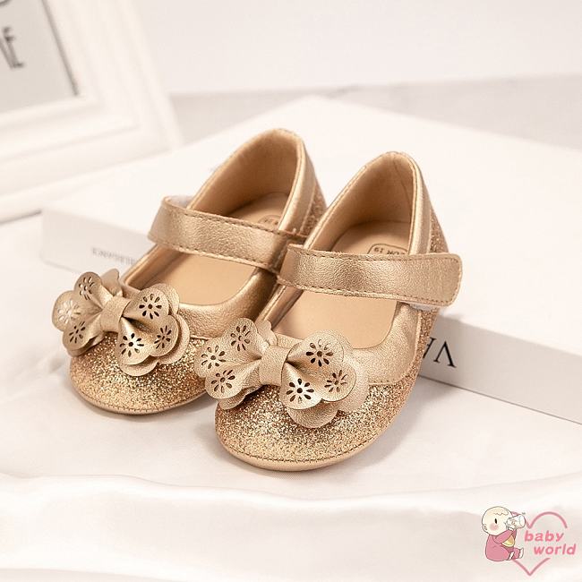 Baby girl golden glitter bow flat princess shoes baby soft bottom non-slip comfortable casual toddler shoes - 1