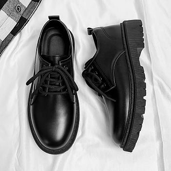 Men's fashion soft leather stitched high sole shoes